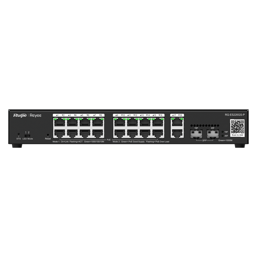 Switch PoE Reyee - 16 portas
